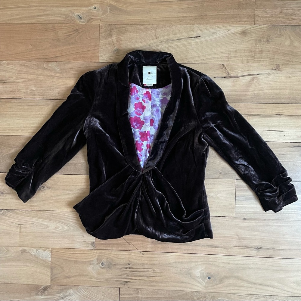 Elevenses from Anthropologie: 3/4 Sleeve Brown Velvet Blazer with Pockets